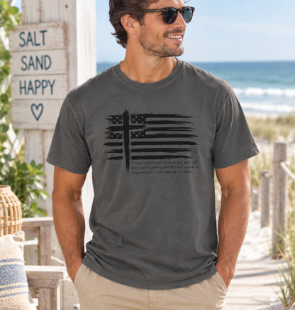 Faith Over Fear Christian Flag T-Shirt | II Timothy 1:7