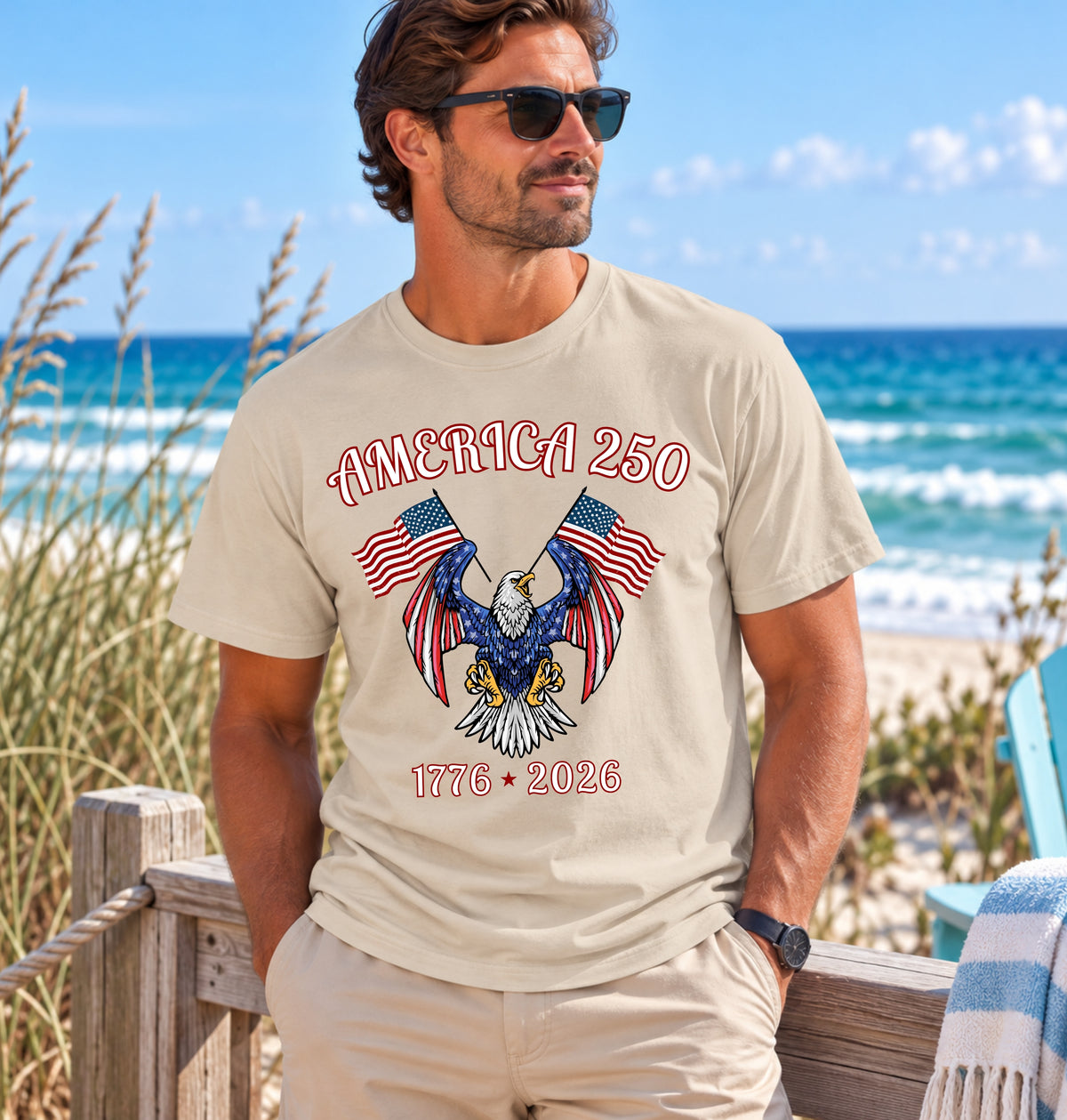 America 250 Eagle T-Shirt — 1776–2026 Patriotic Flags Tee