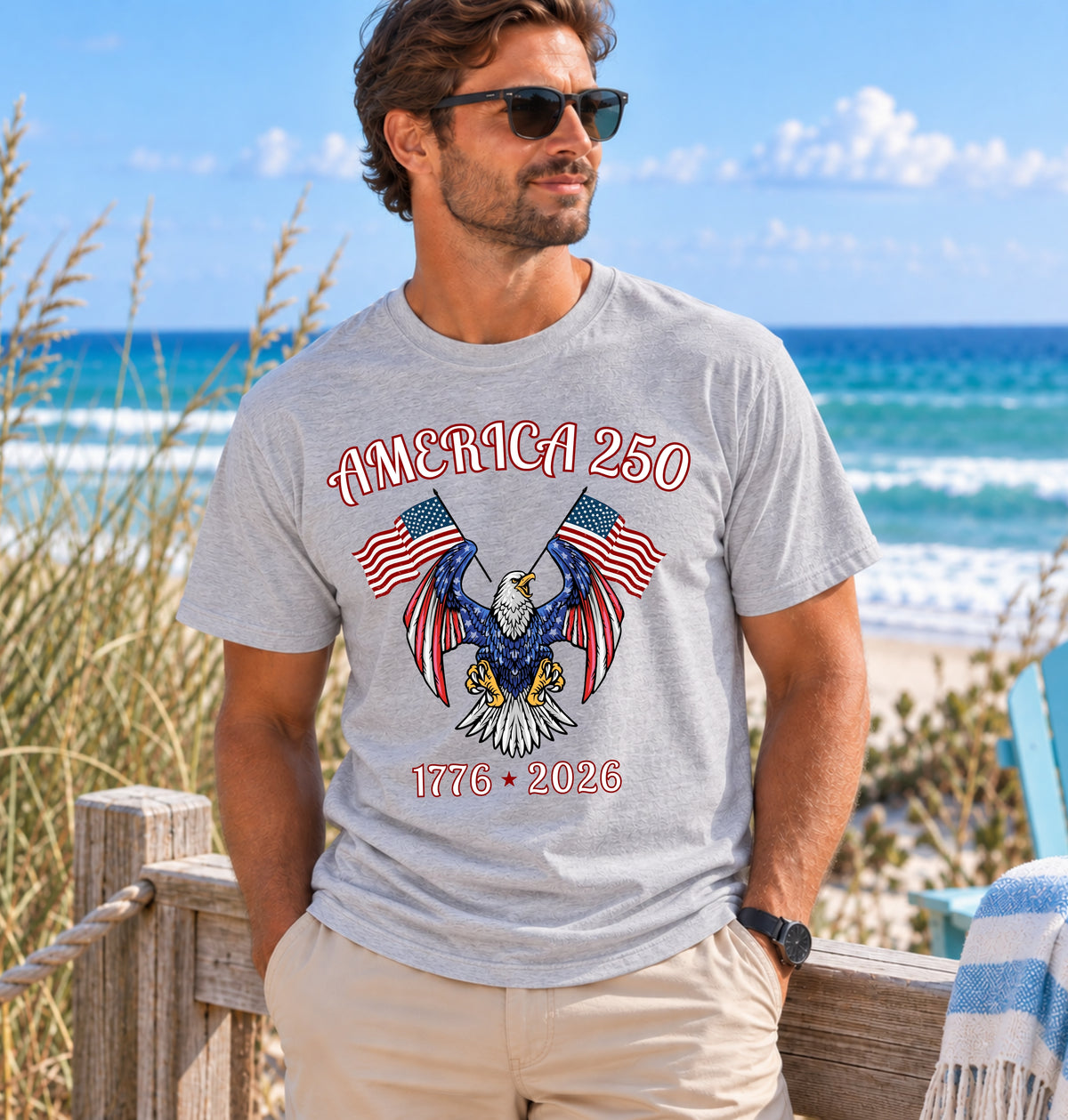 America 250 Eagle T-Shirt — 1776–2026 Patriotic Flags Tee