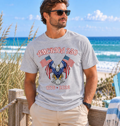 America 250 Eagle T-Shirt — 1776–2026 Patriotic Flags Tee