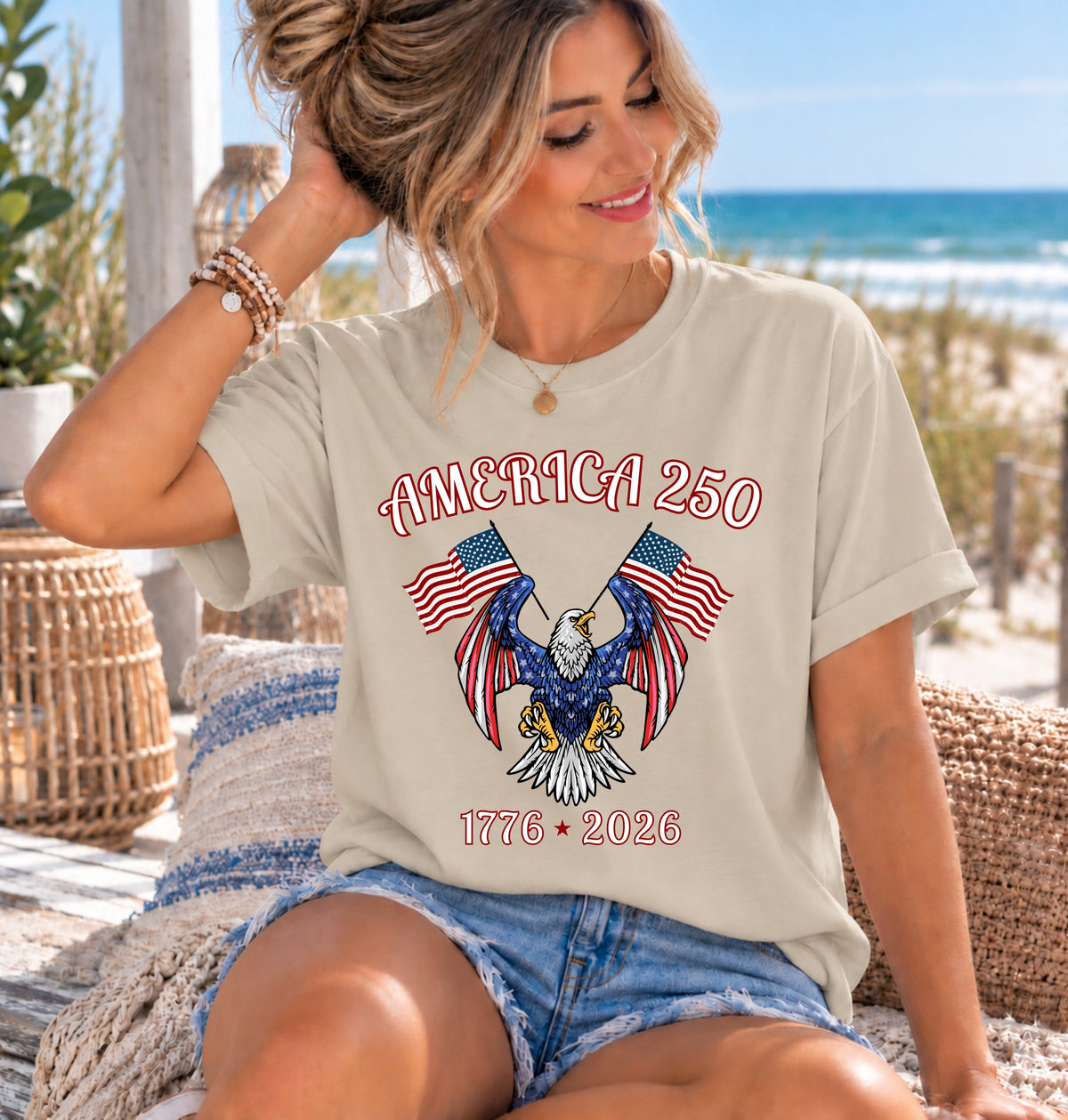 America 250 Eagle T-Shirt — 1776–2026 Patriotic Flags Tee