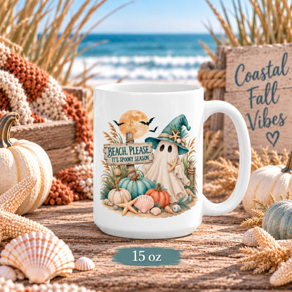 Beach Please Spooky Season Coastal Ghost Mug