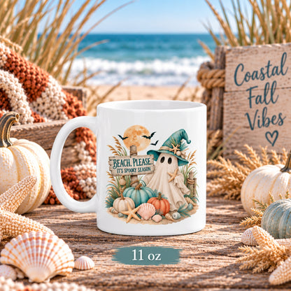 Beach Please Spooky Season Coastal Ghost Mug
