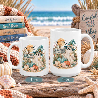 Beach Please Spooky Season Coastal Ghost Mug