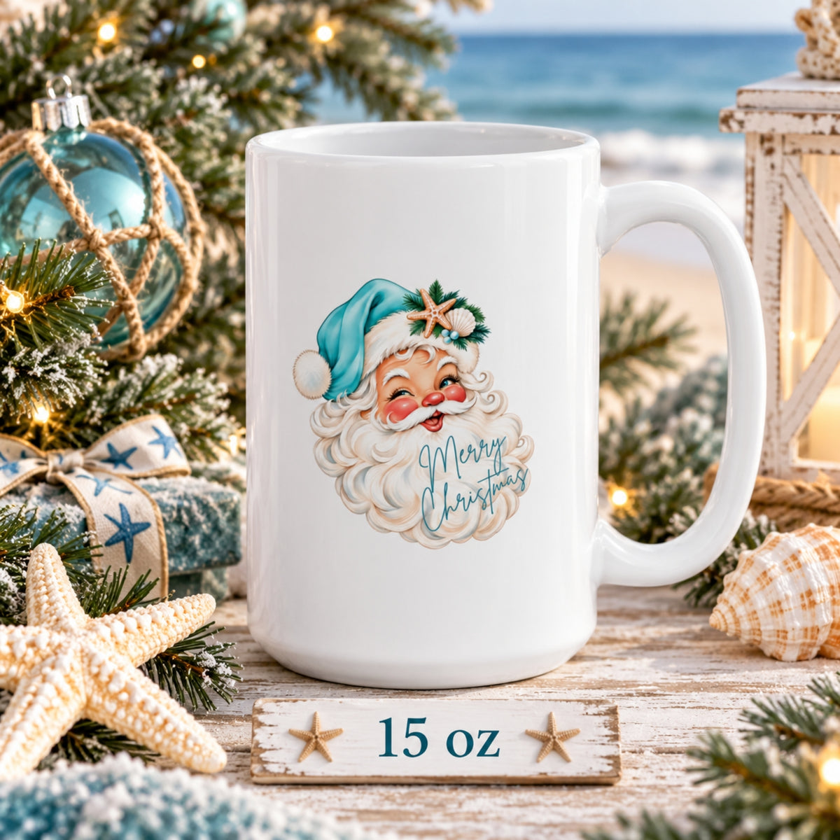Vintage Coastal Santa Christmas Mug