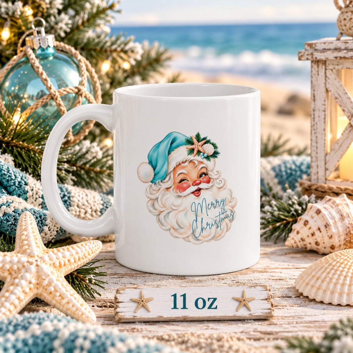 Vintage Coastal Santa Christmas Mug