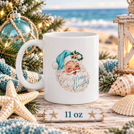 Vintage Coastal Santa Christmas Mug