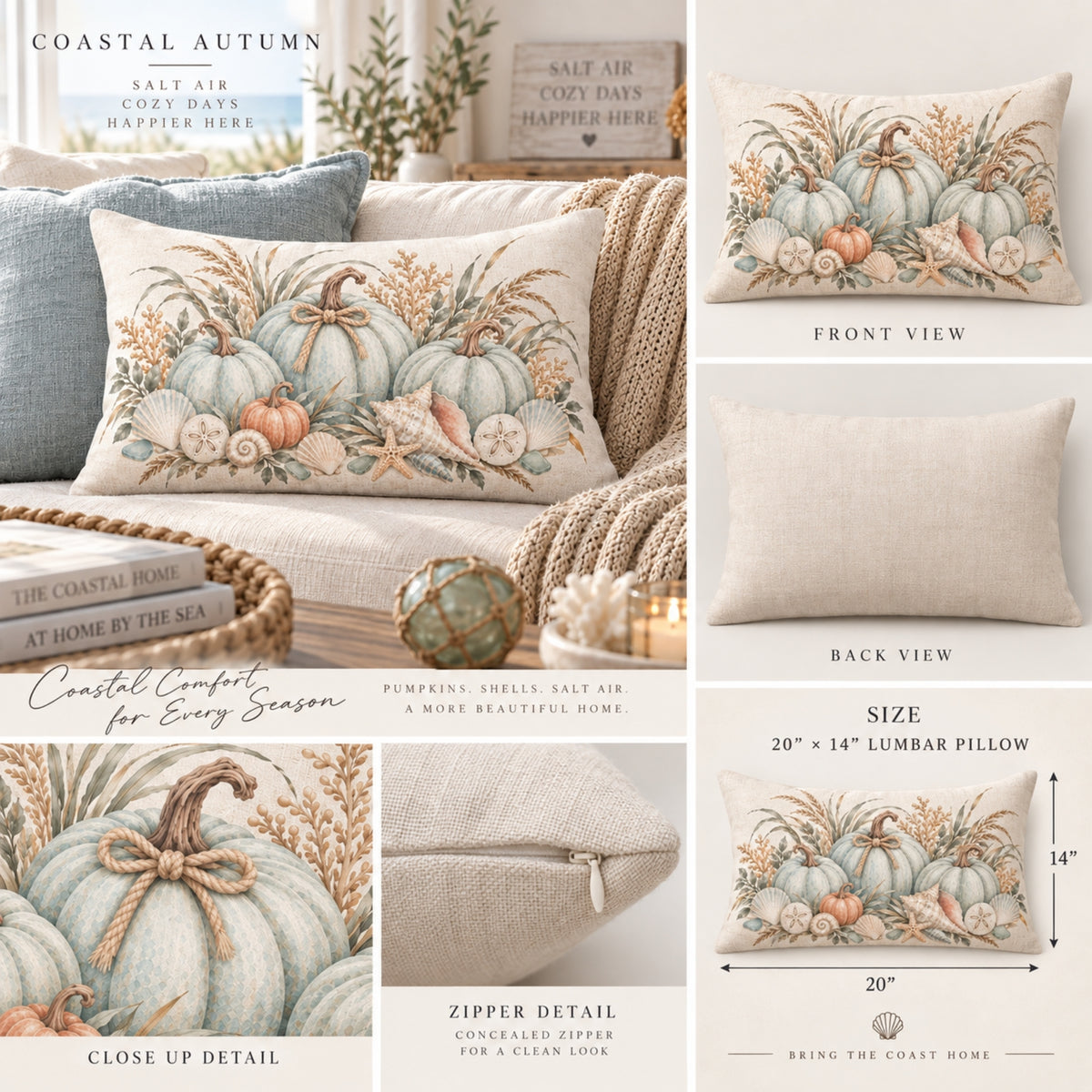Coastal Pumpkin Lumbar Pillow