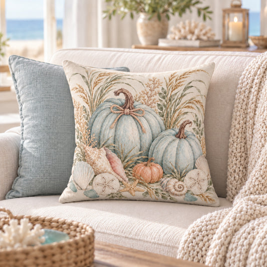 Coastal Pumpkin Fall Throw Pillow