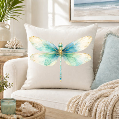 Watercolor Dragonfly Coastal Throw Pillow