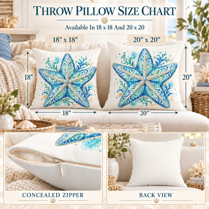 Ornamental Watercolor Starfish Throw Pillow