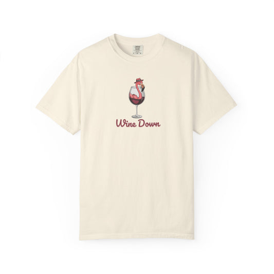 Flamingo Wine Down Tee | Comfort Colors Graphic Shirt