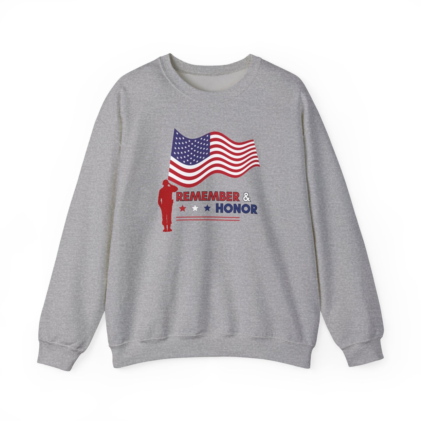 Patriotic Crewneck Sweatshirt for Veterans, Memorial Day Gift, Unisex Heavy Blend, Remember & Honor Shirt, Casual Comfort Wear