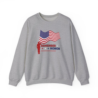 Patriotic Crewneck Sweatshirt for Veterans, Memorial Day Gift, Unisex Heavy Blend, Remember & Honor Shirt, Casual Comfort Wear