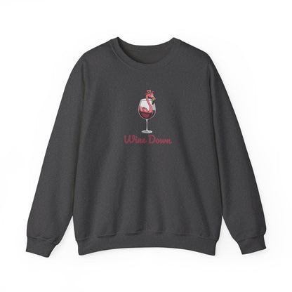Wine Down Flamingo Graphic Crewneck Sweatshirt - Cozy Gift for Wine Lovers, Beach Vibes, Summer Parties, Relaxation Days, Cute Casual Wear