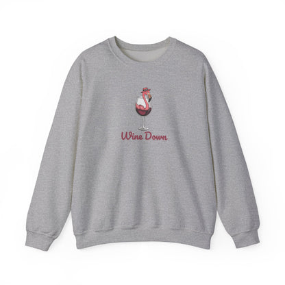 Wine Down Flamingo Graphic Crewneck Sweatshirt - Cozy Gift for Wine Lovers, Beach Vibes, Summer Parties, Relaxation Days, Cute Casual Wear