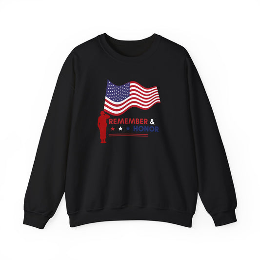 Patriotic Crewneck Sweatshirt for Veterans, Memorial Day Gift, Unisex Heavy Blend, Remember & Honor Shirt, Casual Comfort Wear