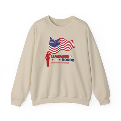 Patriotic Crewneck Sweatshirt for Veterans, Memorial Day Gift, Unisex Heavy Blend, Remember & Honor Shirt, Casual Comfort Wear