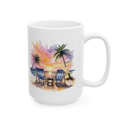 Tranquil Tropical Beach Sunset in a watercolor with the phrase, Beach days are the Best days Ceramic 11oz & 15oz Mug, Summer Vibes Coffee & Tea Cup, Beach Lover Gift, Relaxation Coffee & Tea Mug, Vacation Drinkware