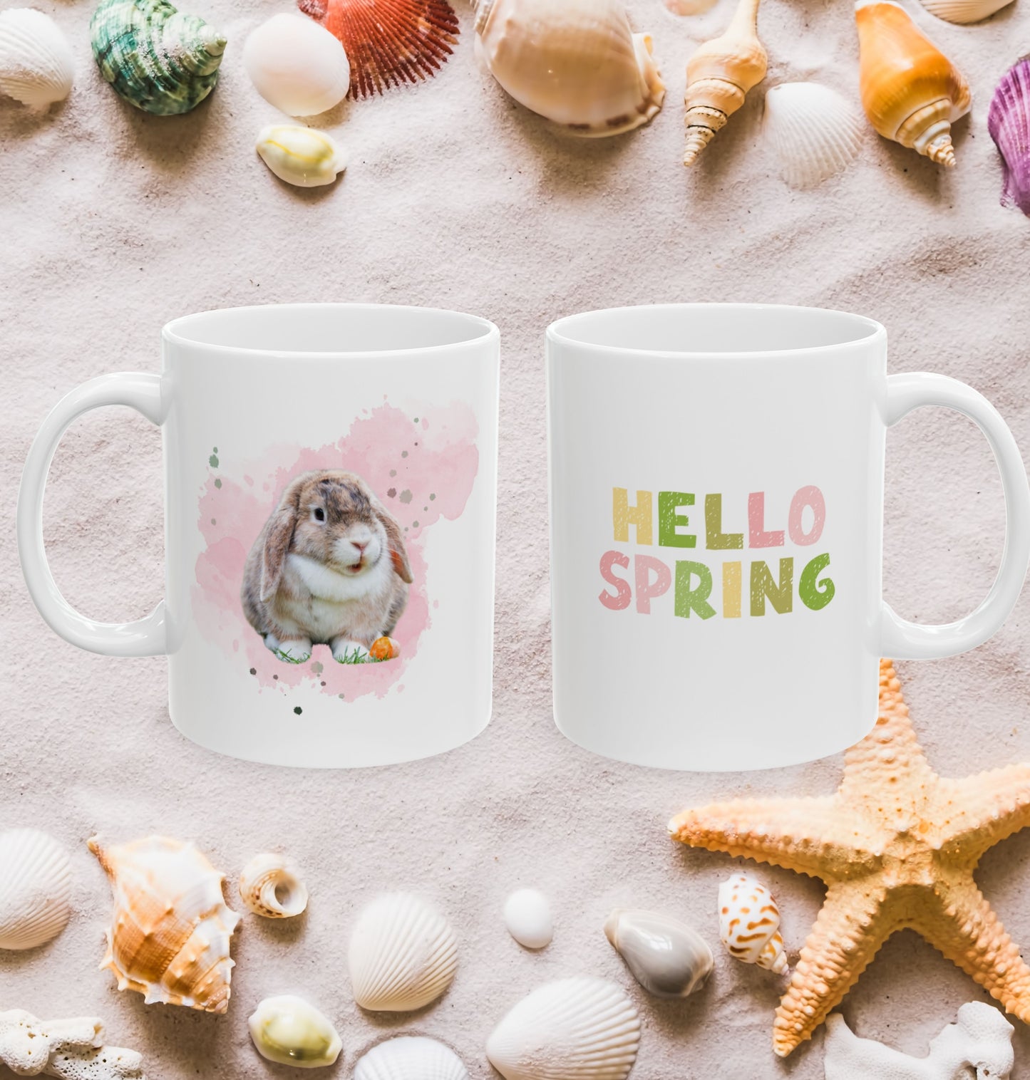 Hello Spring with Bunny Inspirational Ceramic Mug - Perfect Gift for Friends, Hello Spring Mug, Spring Season Mug, Spring Lover Mug