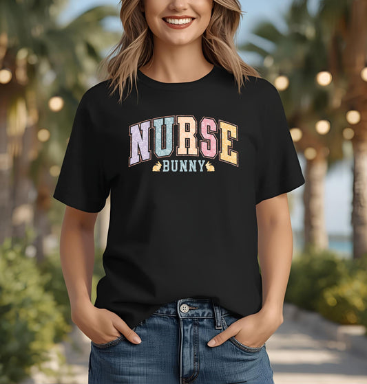 Cute Nurse Bunny Graphic Tee for Healthcare Workers, Nurse Bunny T-Shirt, Perfect Gift for Nurses, Birthday Gift, Easter, Spring, Everyday Wear