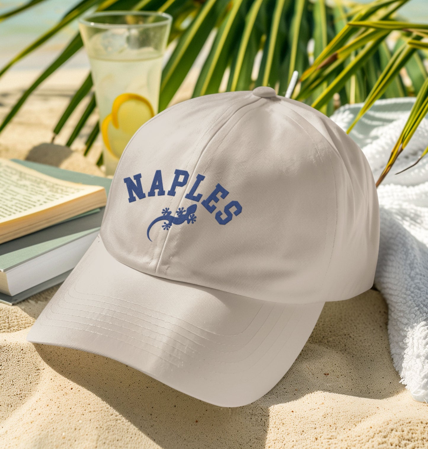 Naples with Gecko Design Classic Cap, Casual Style Hat, Summer Outdoor Accessory, Hat Gift, Nautical Hat, Beach Hat, Coastal Hat