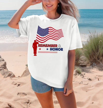 Memorial Day Remember & Honor T-Shirt for Veterans, Patriotic Gift, Remembrance Shirt, 4th of July Outfit, Veterans Day T shirt