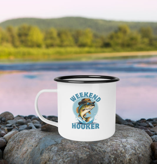 Weekend Hooker Enamel Camp Cup | Fishing Mug for Outdoor Enthusiasts, Camping Gear, Gifts for Dads and Moms, Father's Day, Mother's Day, Gifts for Fishermen for Him or Her
