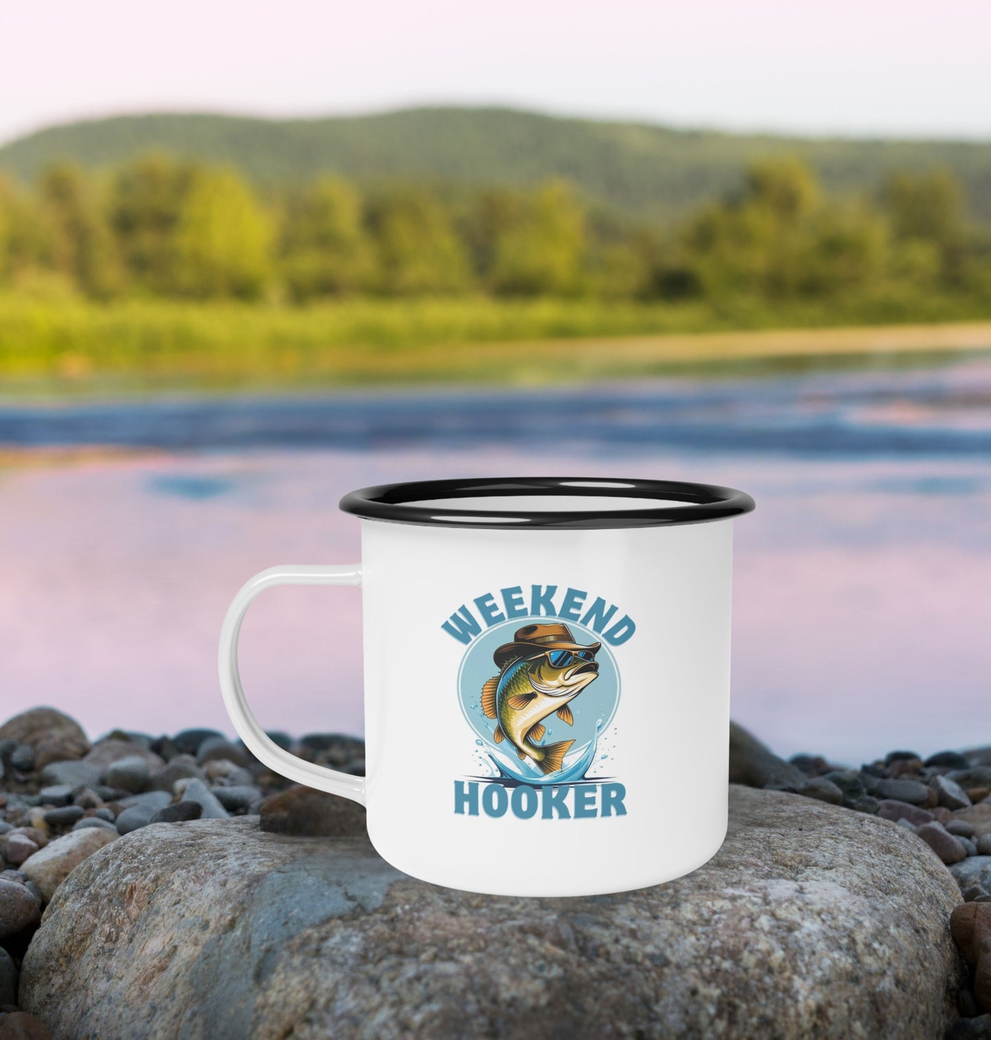 Weekend Hooker Enamel Camp Cup | Fishing Mug for Outdoor Enthusiasts, Camping Gear, Gifts for Dads and Moms, Father's Day, Mother's Day, Gifts for Fishermen for Him or Her