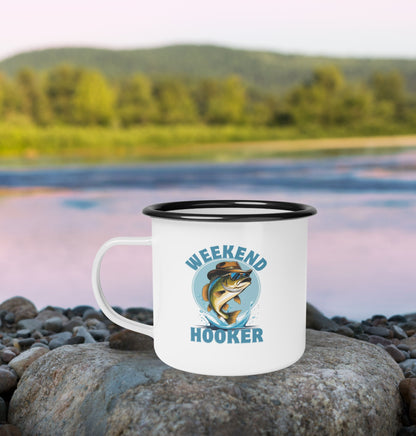 Weekend Hooker Enamel Camp Cup | Fishing Mug for Outdoor Enthusiasts, Camping Gear, Gifts for Dads and Moms, Father's Day, Mother's Day, Gifts for Fishermen for Him or Her